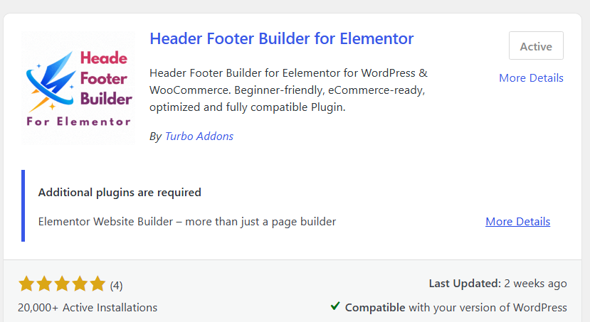 Header Footer Builder for Elementor by Turbo Addons Plugin 