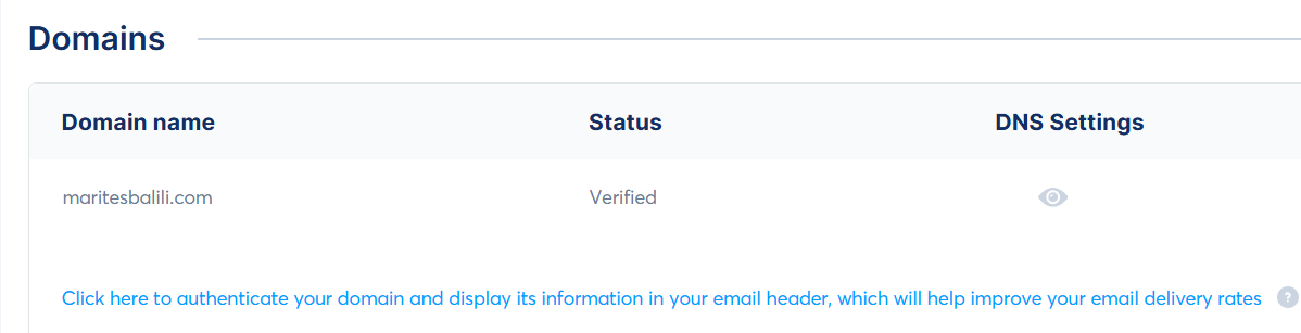 Systeme.io domain settings showing the verified custom domain maritesbalili.com connected to a lead generation marketing funnel.