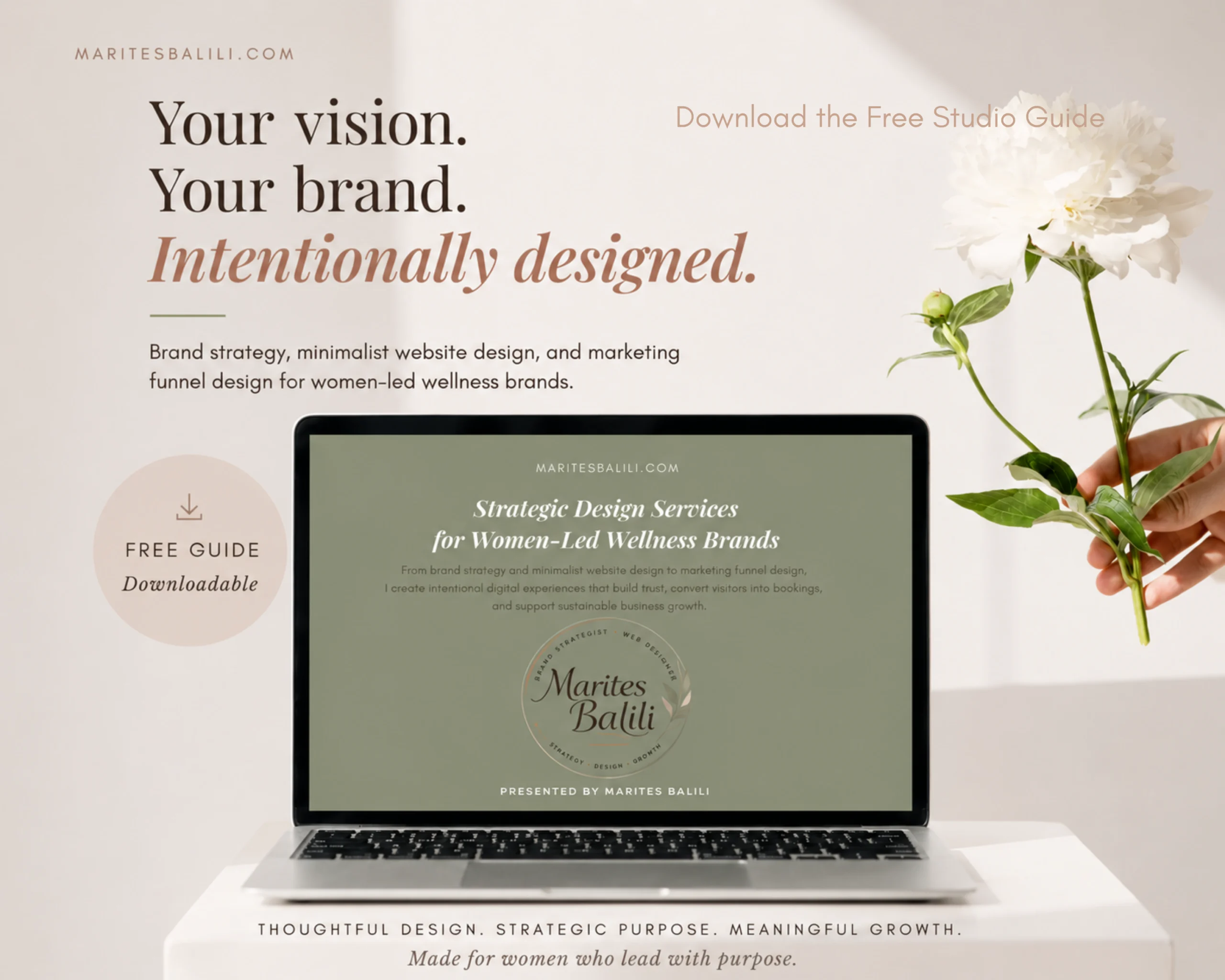 Strategic Studio Guide showcasing brand strategy and design services for women-led wellness brands