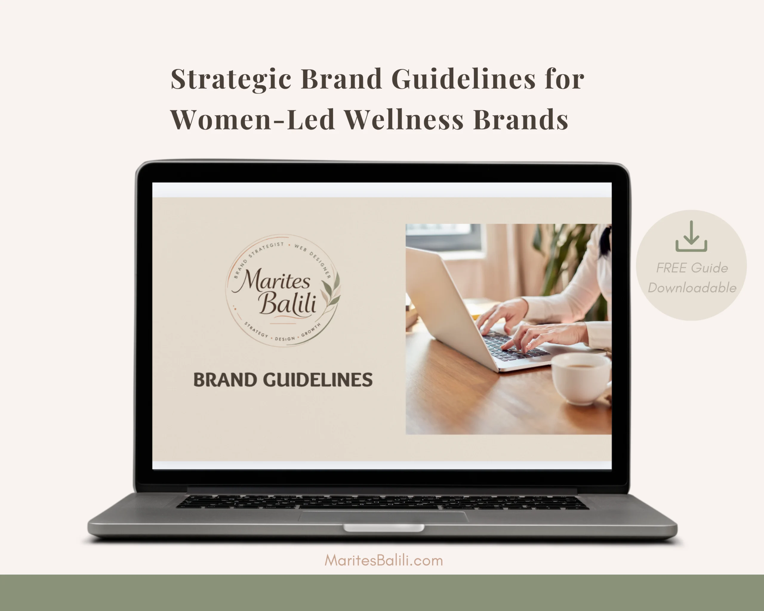 Minimalist brand guidelines for a women-led wellness brand displayed on a laptop